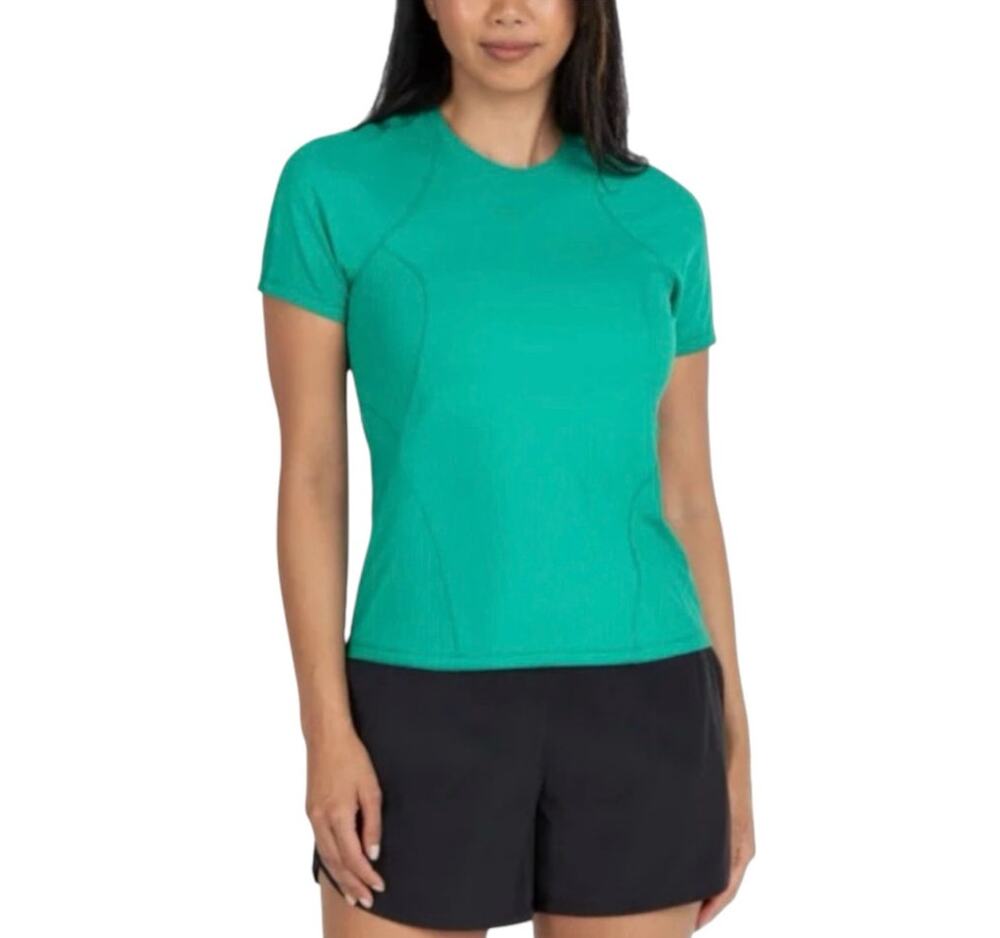 Spyder Active Green Ribbed Short Sleeve Shirt Small